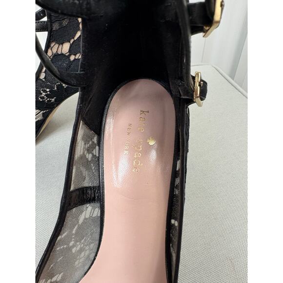 Kate Spade Black Lace Double Strap Chunky Heels - Size 10 - Picture 7 of 11
